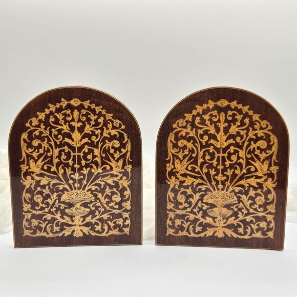 Pair of Vintage Sorrento Marquetry Folding Bookend with Hinges, Inlaid Wood - Picture 4 of 15